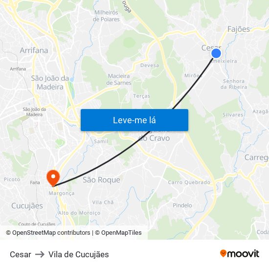 Cesar to Vila de Cucujães map