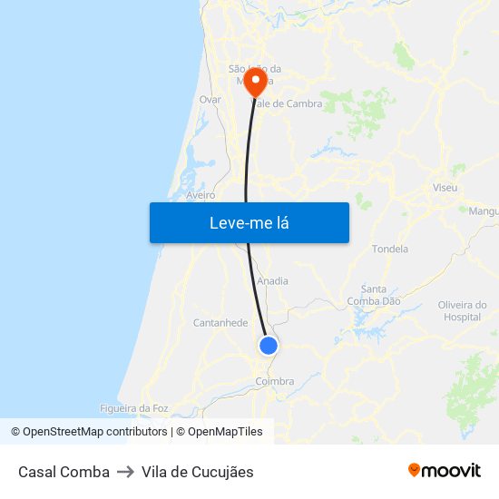 Casal Comba to Vila de Cucujães map