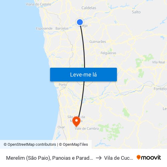 Merelim (São Paio), Panoias e Parada de Tibães to Vila de Cucujães map
