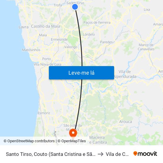 Santo Tirso, Couto (Santa Cristina e São Miguel) e Burgães to Vila de Cucujães map