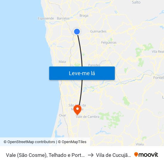 Vale (São Cosme), Telhado e Portela to Vila de Cucujães map