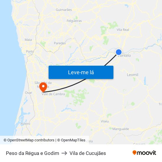 Peso da Régua e Godim to Vila de Cucujães map