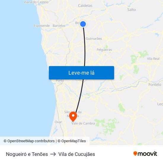 Nogueiró e Tenões to Vila de Cucujães map