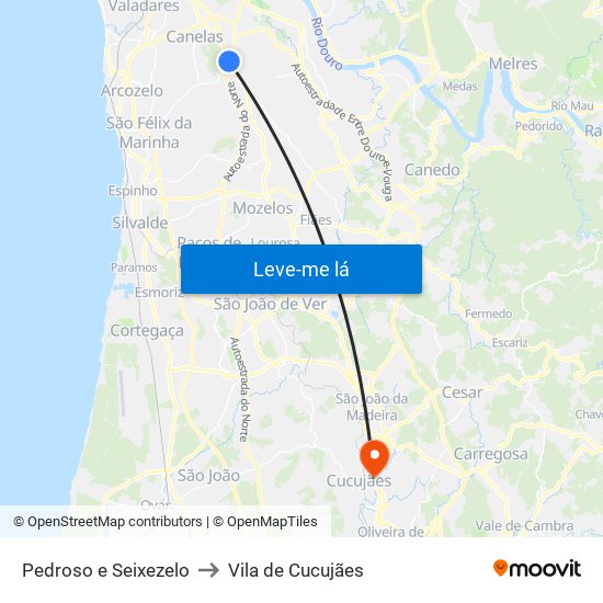 Pedroso e Seixezelo to Vila de Cucujães map