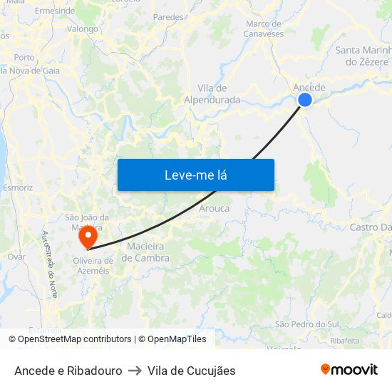 Ancede e Ribadouro to Vila de Cucujães map