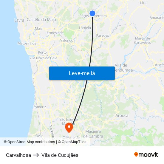 Carvalhosa to Vila de Cucujães map