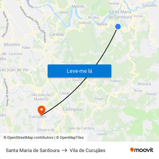 Santa Maria de Sardoura to Vila de Cucujães map