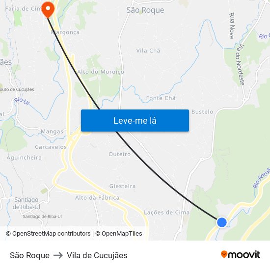 São Roque to Vila de Cucujães map