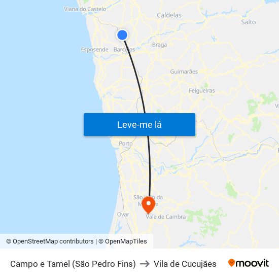 Campo e Tamel (São Pedro Fins) to Vila de Cucujães map