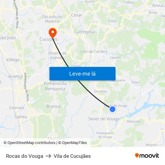 Rocas do Vouga to Vila de Cucujães map