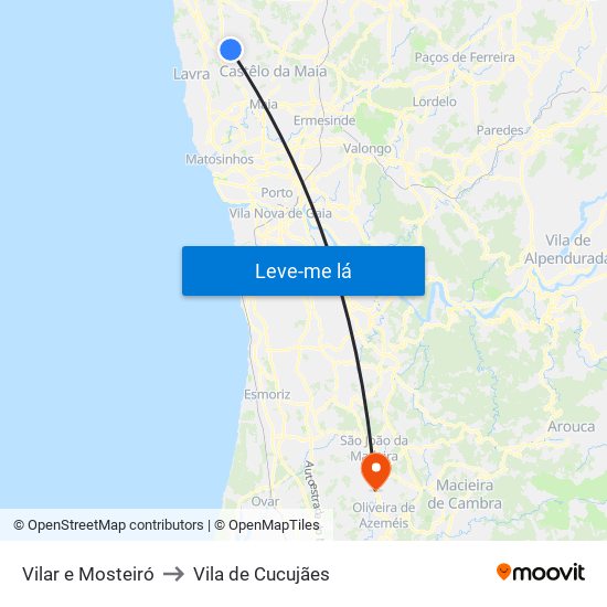 Vilar e Mosteiró to Vila de Cucujães map