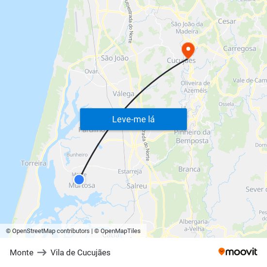 Monte to Vila de Cucujães map