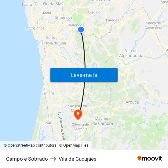 Campo e Sobrado to Vila de Cucujães map