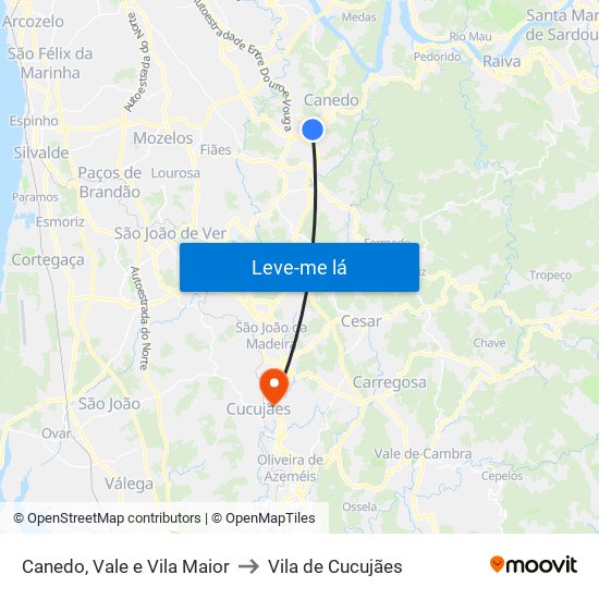 Canedo, Vale e Vila Maior to Vila de Cucujães map
