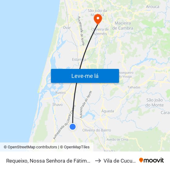 Requeixo, Nossa Senhora de Fátima e Nariz to Vila de Cucujães map