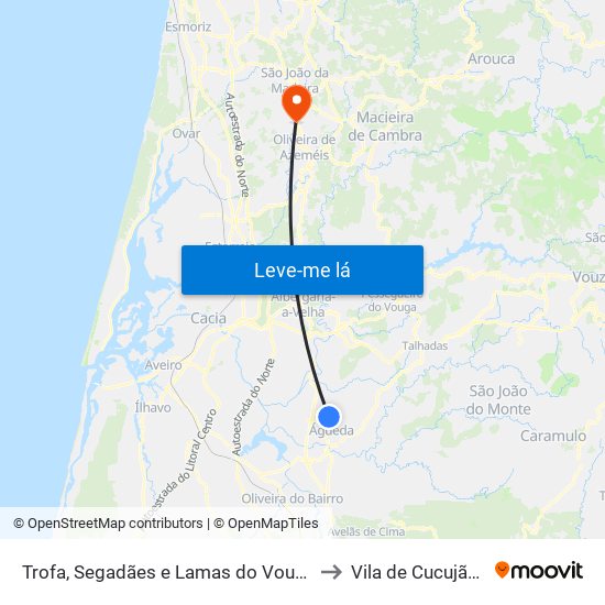 Trofa, Segadães e Lamas do Vouga to Vila de Cucujães map