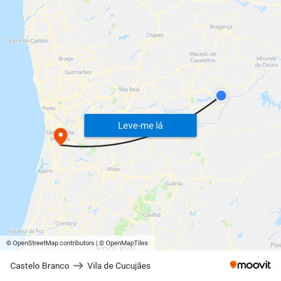 Castelo Branco to Vila de Cucujães map