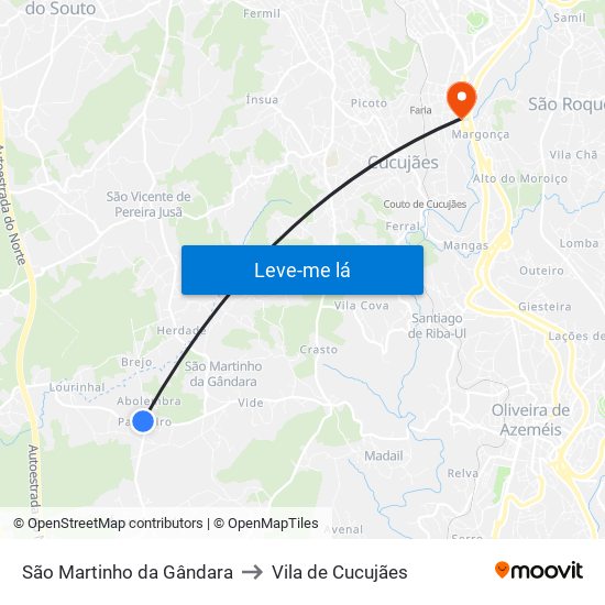 São Martinho da Gândara to Vila de Cucujães map