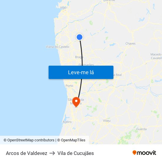 Arcos de Valdevez to Vila de Cucujães map