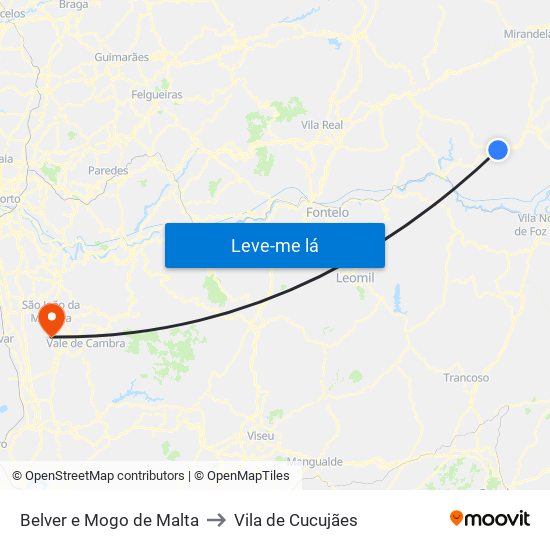 Belver e Mogo de Malta to Vila de Cucujães map