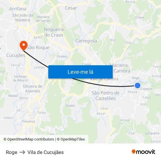 Roge to Vila de Cucujães map
