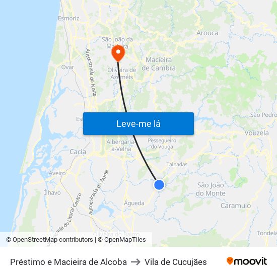 Préstimo e Macieira de Alcoba to Vila de Cucujães map