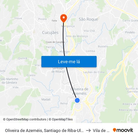 Oliveira de Azeméis, Santiago de Riba-Ul, Ul, Macinhata da Seixa e Madail to Vila de Cucujães map