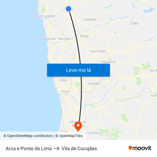 Arca e Ponte de Lima to Vila de Cucujães map