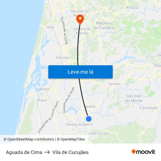 Aguada de Cima to Vila de Cucujães map