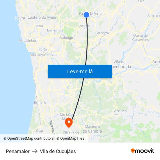 Penamaior to Vila de Cucujães map