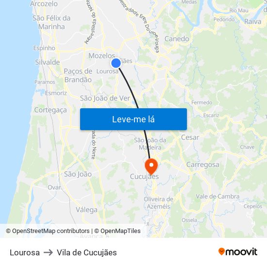 Lourosa to Vila de Cucujães map