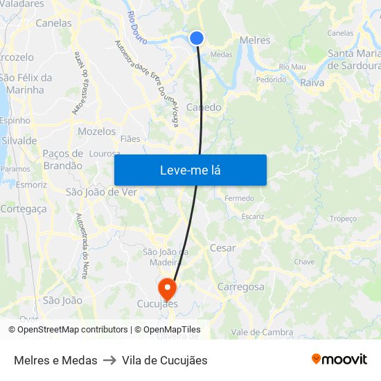 Melres e Medas to Vila de Cucujães map
