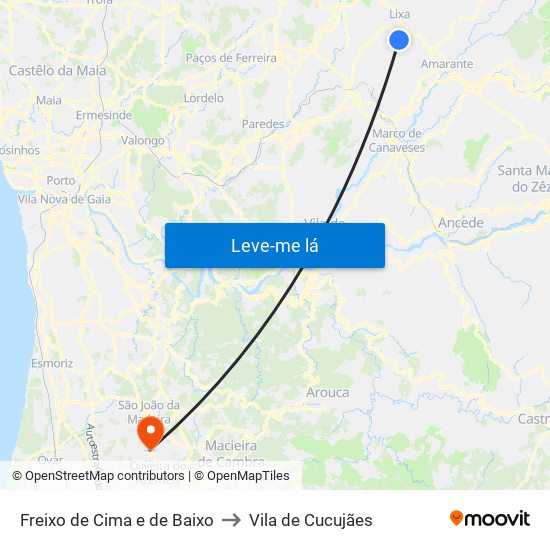 Freixo de Cima e de Baixo to Vila de Cucujães map