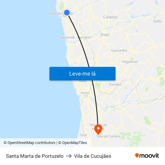 Santa Marta de Portuzelo to Vila de Cucujães map