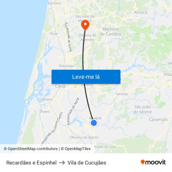 Recardães e Espinhel to Vila de Cucujães map