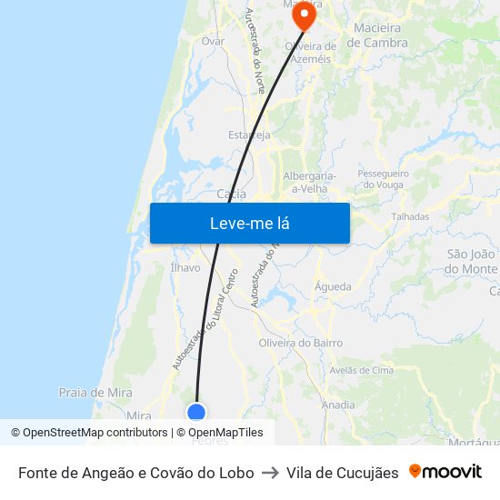 Fonte de Angeão e Covão do Lobo to Vila de Cucujães map