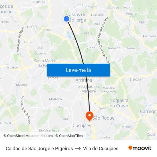 Caldas de São Jorge e Pigeiros to Vila de Cucujães map