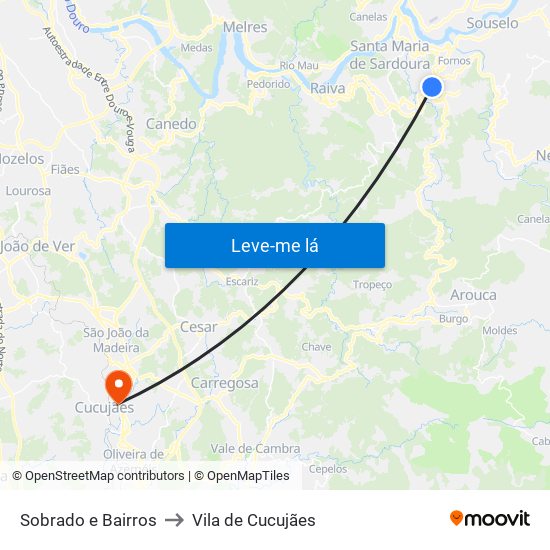 Sobrado e Bairros to Vila de Cucujães map