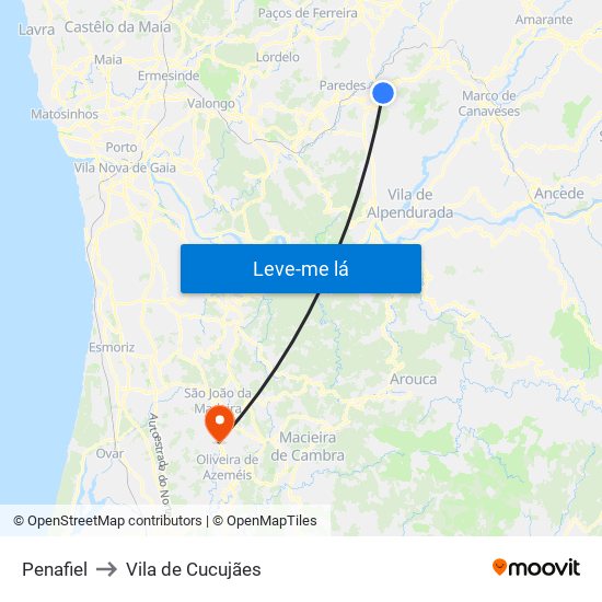 Penafiel to Vila de Cucujães map