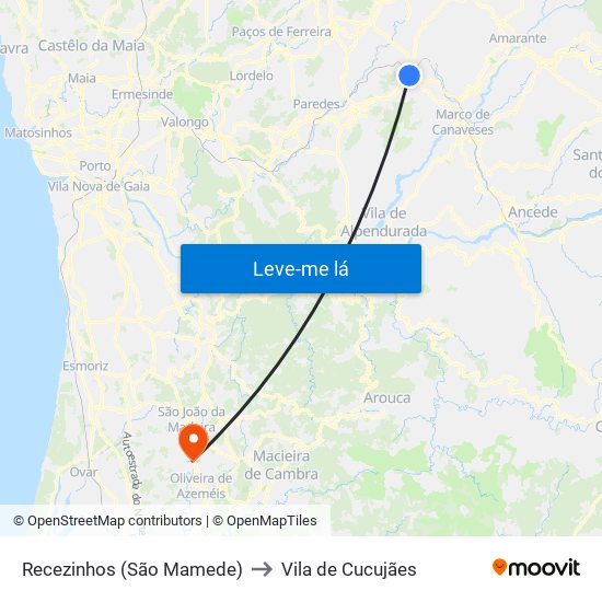 Recezinhos (São Mamede) to Vila de Cucujães map