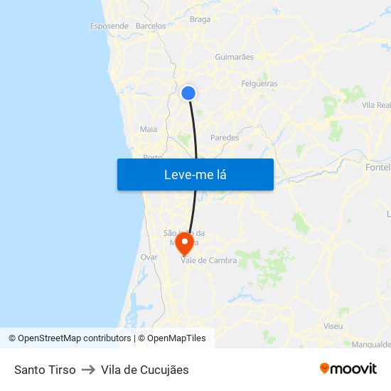 Santo Tirso to Vila de Cucujães map