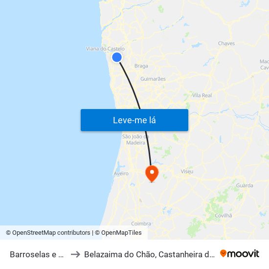 Barroselas e Carvoeiro to Belazaima do Chão, Castanheira do Vouga e Agadão map