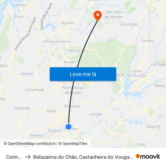 Coimbra to Belazaima do Chão, Castanheira do Vouga e Agadão map