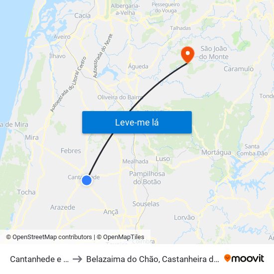 Cantanhede e Pocariça to Belazaima do Chão, Castanheira do Vouga e Agadão map