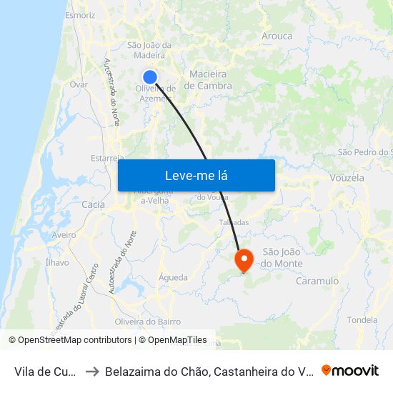 Vila de Cucujães to Belazaima do Chão, Castanheira do Vouga e Agadão map