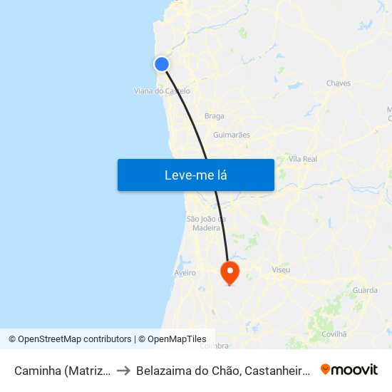 Caminha (Matriz) e Vilarelho to Belazaima do Chão, Castanheira do Vouga e Agadão map