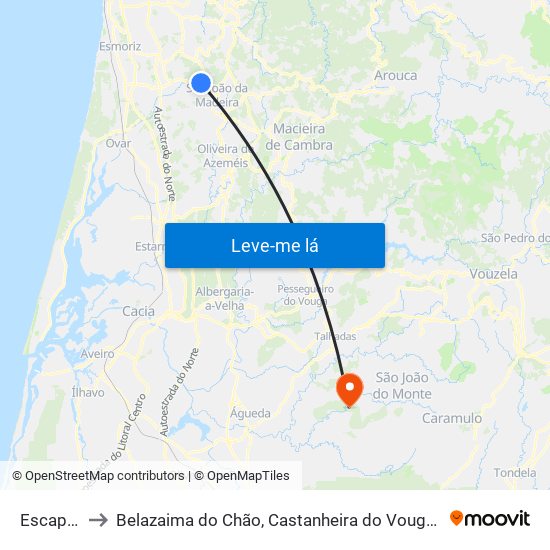 Escapães to Belazaima do Chão, Castanheira do Vouga e Agadão map