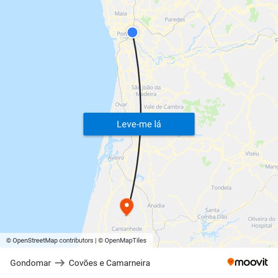 Gondomar to Covões e Camarneira map