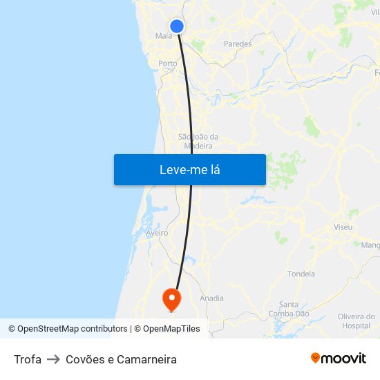 Trofa to Covões e Camarneira map