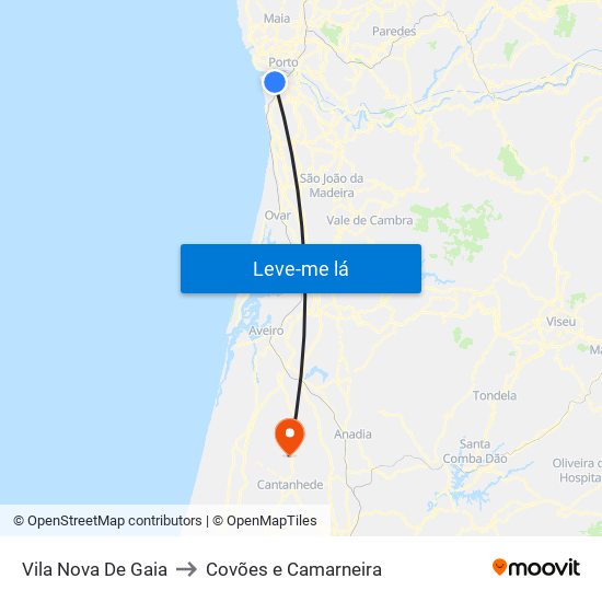 Vila Nova De Gaia to Covões e Camarneira map